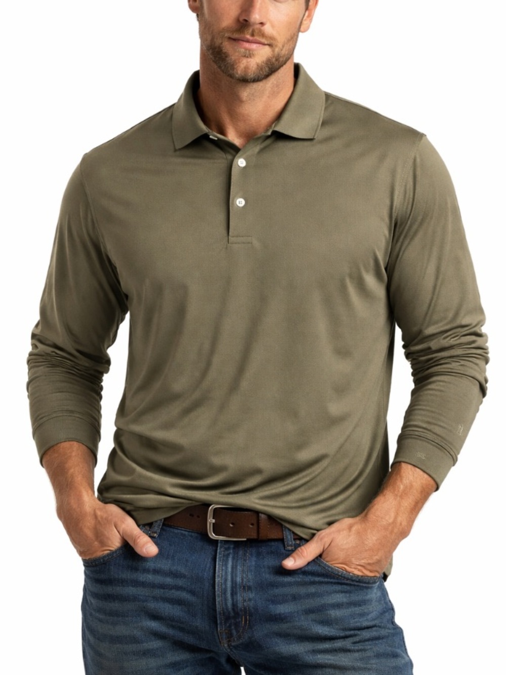 Walter Hagen Olive Green Long Sleeve Stretch Golf Polo Shirt Men’s XXL